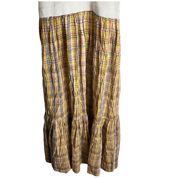 Tanya Taylor‎ Dress WMNS S Yelllow Plaid Midi Ribbed Cut Out Prairie Fall Modest - Picture 5 of 13